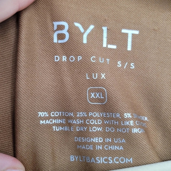 Bylt Lux Drop Cut T Shirt Mens Curved hem XXL Beige Short Sleeve - Picture 3 of 5
